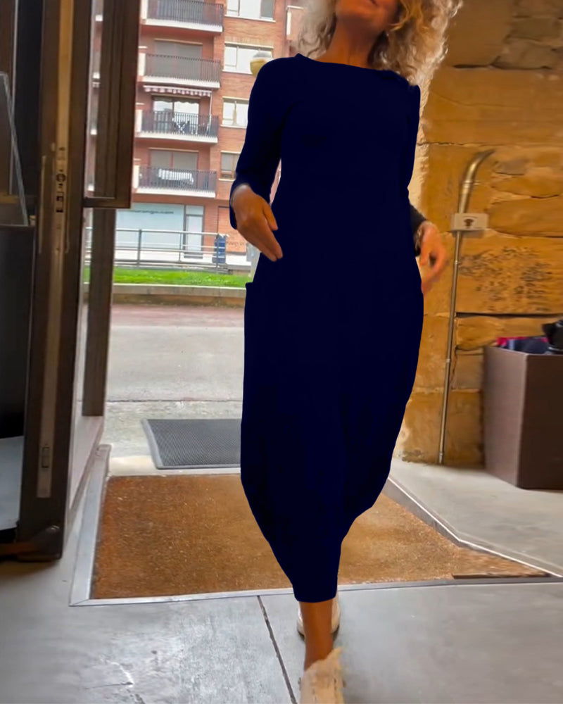 Maxi Dress Women Relaxed Fit with Long Sleeves and Pockets - 9 - London-stylehouse.com