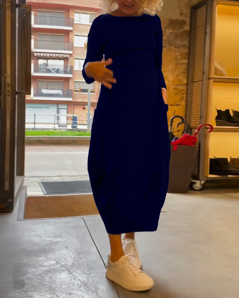 Maxi Dress Women Relaxed Fit with Long Sleeves and Pockets - 11 - London-stylehouse.com