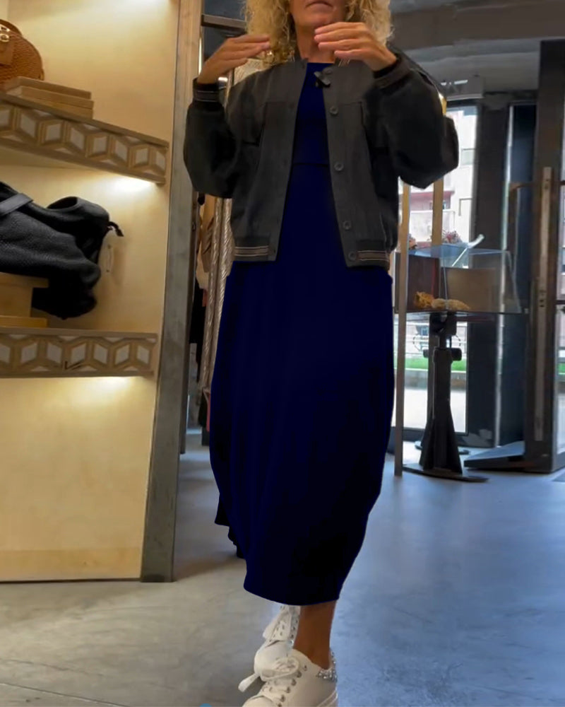 Maxi Dress Women Relaxed Fit with Long Sleeves and Pockets - 12 - London-stylehouse.com