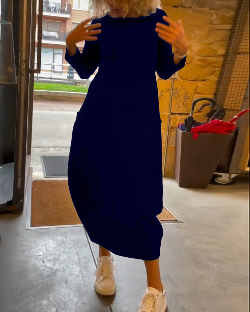 Maxi Dress Women Relaxed Fit with Long Sleeves and Pockets - 13 - London-stylehouse.com