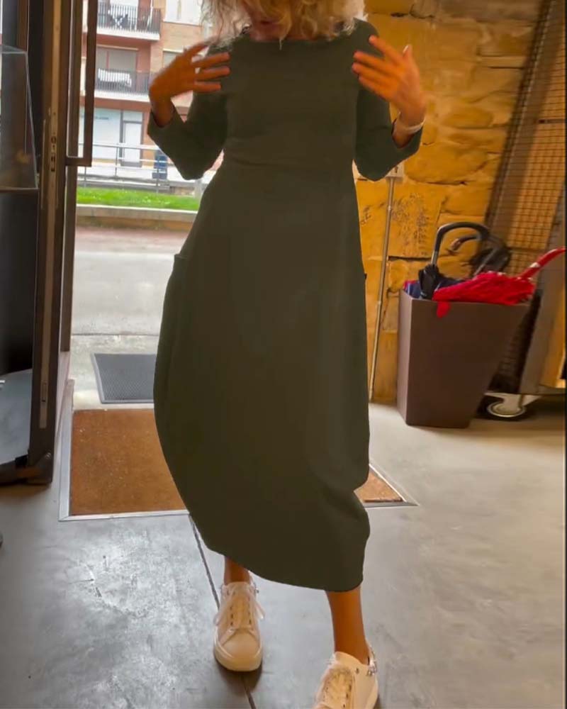 Maxi Dress Women Relaxed Fit with Long Sleeves and Pockets - 15 - London-stylehouse.com