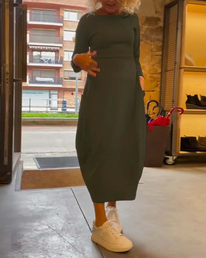 Maxi Dress Women Relaxed Fit with Long Sleeves and Pockets - 17 - London-stylehouse.com