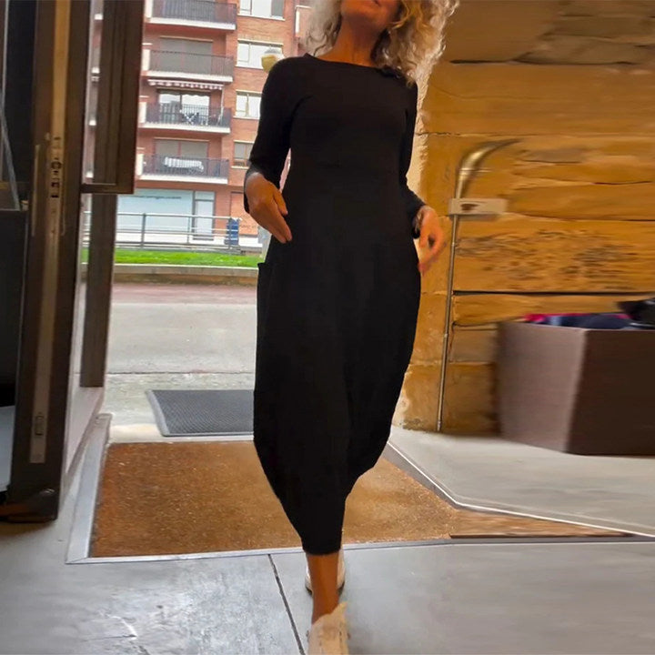 Maxi Dress Women Relaxed Fit with Long Sleeves and Pockets - 18 - London-stylehouse.com