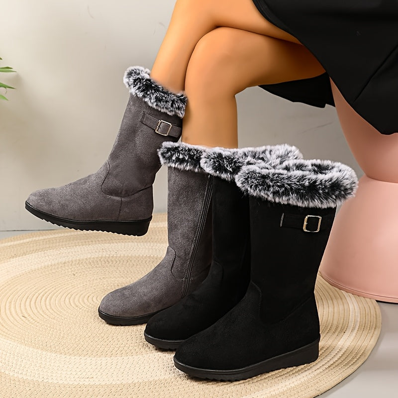 Knee-Length Women's Boots with Faux Fur Trim and Zip Fastening - 5 - London-stylehouse.com