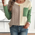 Colour Block Women's Pullover with Long Sleeves and Pocket - 1 - London-stylehouse.com