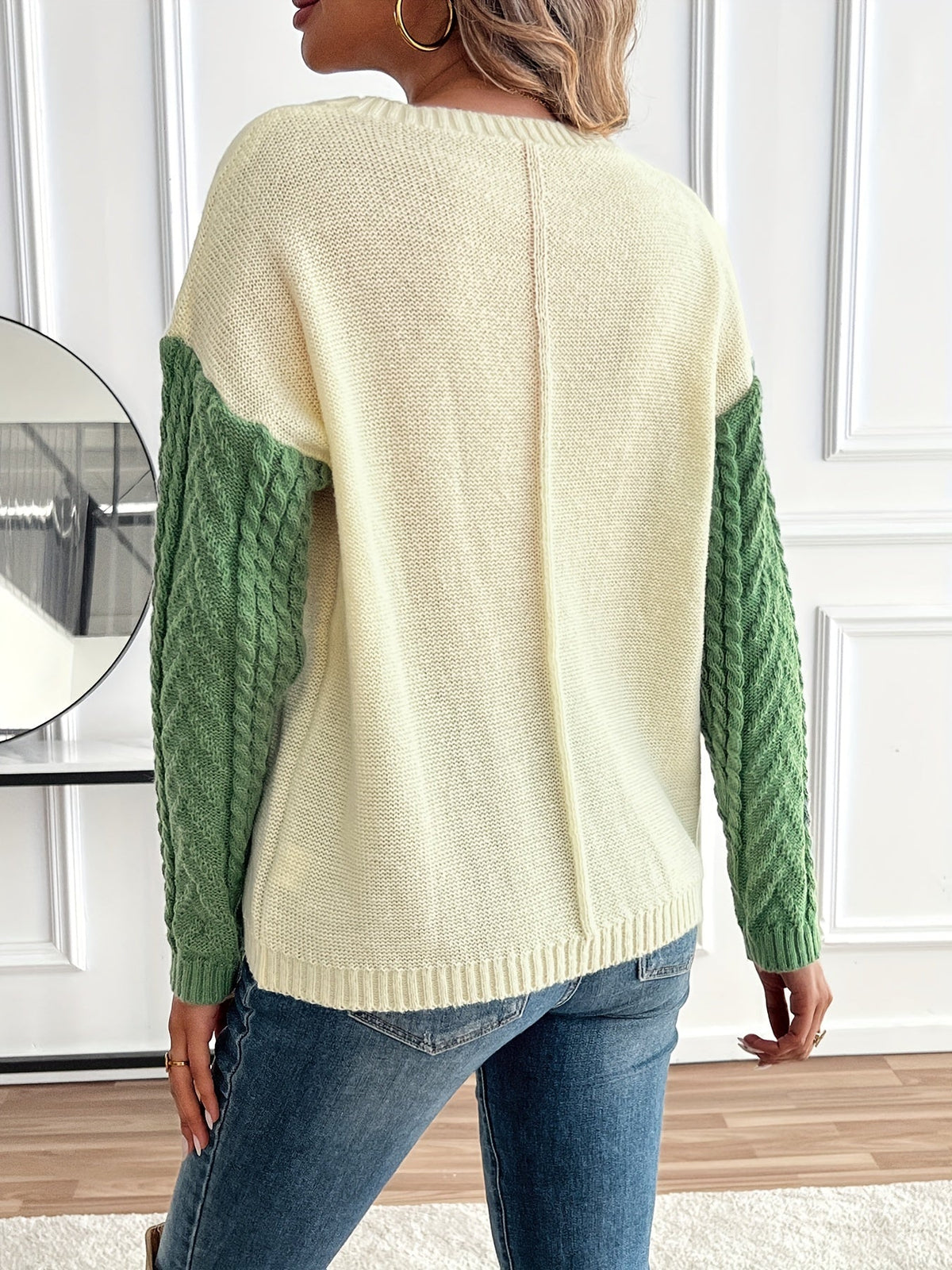 Colour Block Women's Pullover with Long Sleeves and Pocket - 3 - London-stylehouse.com