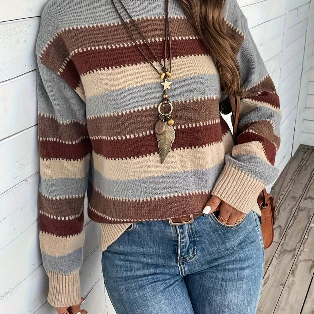 Striped Pullover Women with Relaxed Fit and Long Sleeves - 1 - London-stylehouse.com