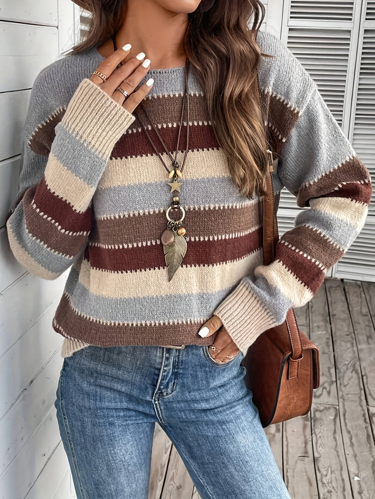 Striped Pullover Women with Relaxed Fit and Long Sleeves - 2 - London-stylehouse.com