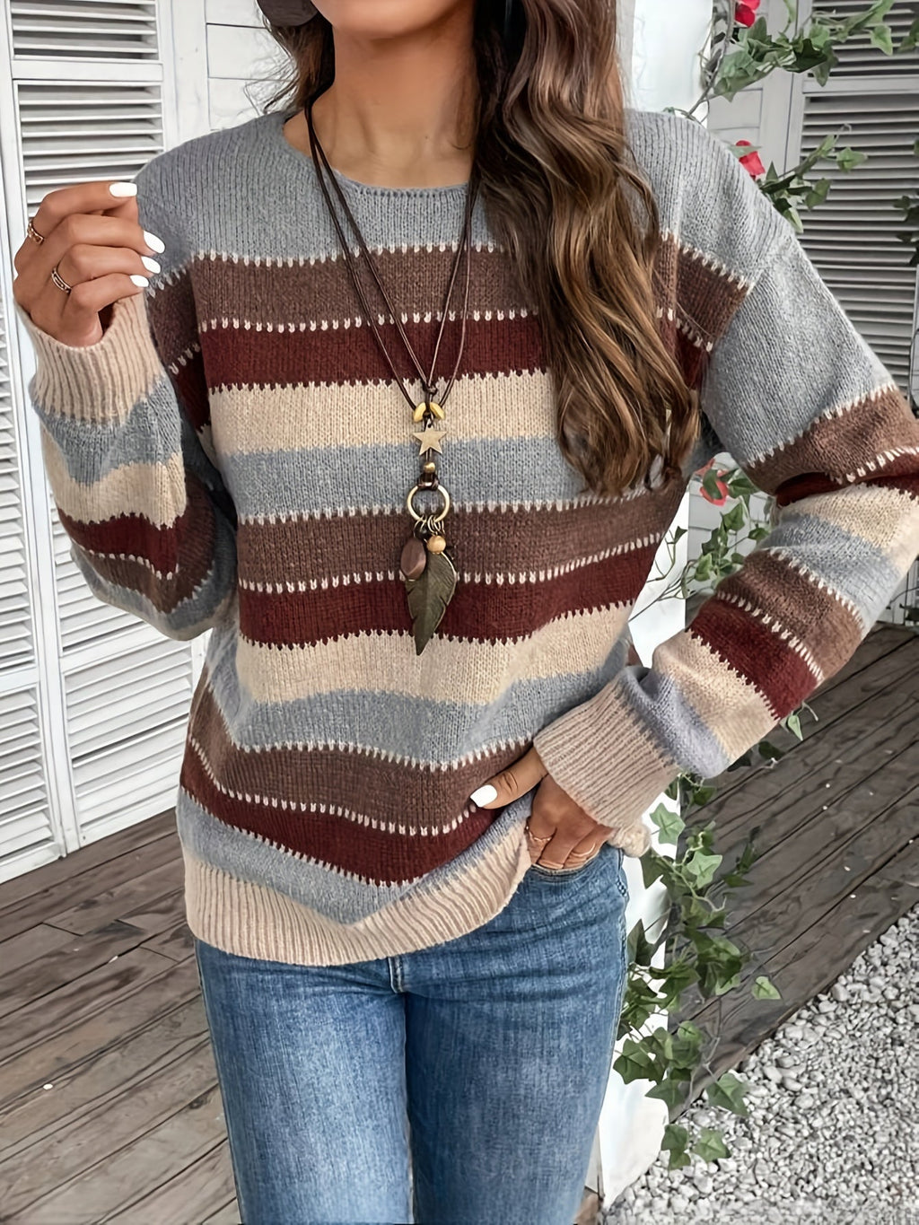 Striped Pullover Women with Relaxed Fit and Long Sleeves - 4 - London-stylehouse.com
