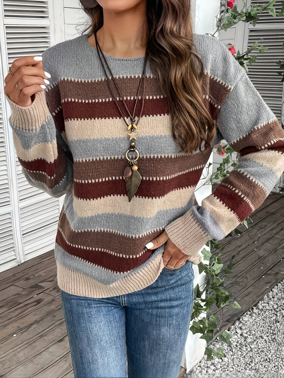 Striped Pullover Women with Relaxed Fit and Long Sleeves - 4 - London-stylehouse.com