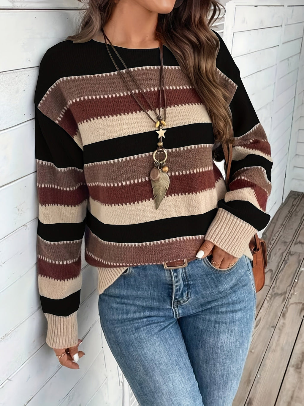 Striped Pullover Women with Relaxed Fit and Long Sleeves - 6 - London-stylehouse.com