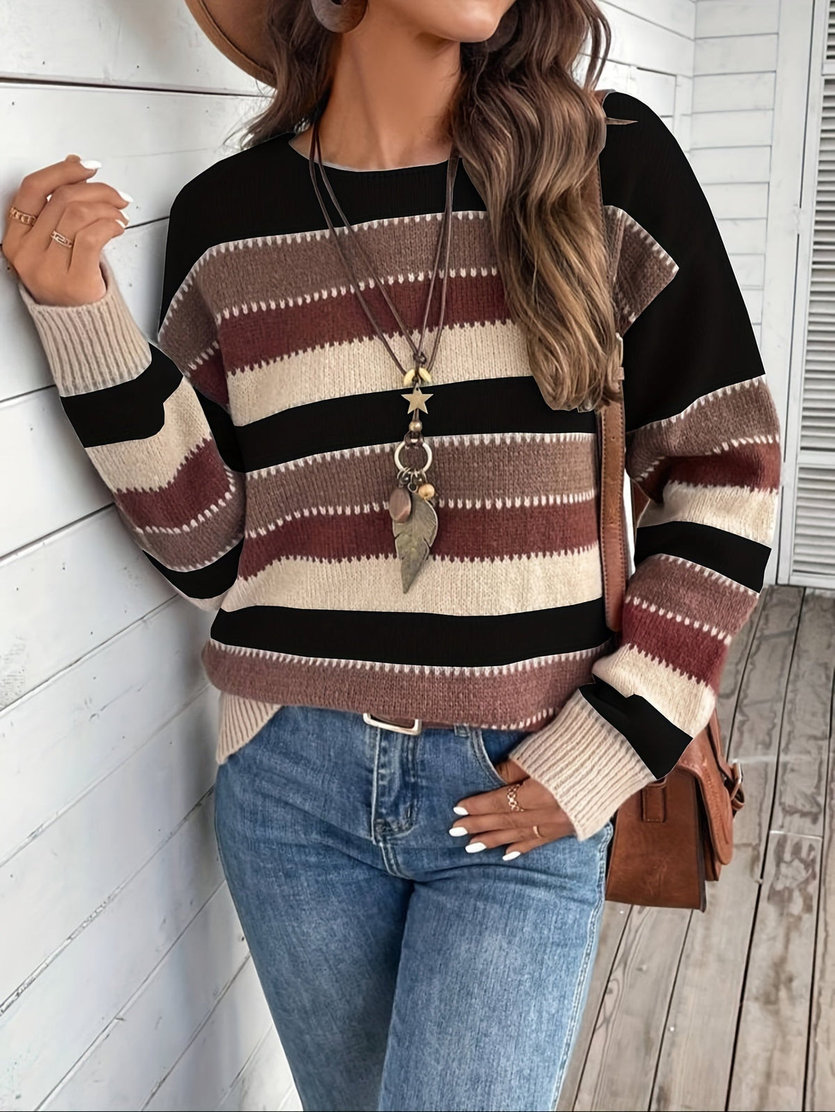 Striped Pullover Women with Relaxed Fit and Long Sleeves - 8 - London-stylehouse.com