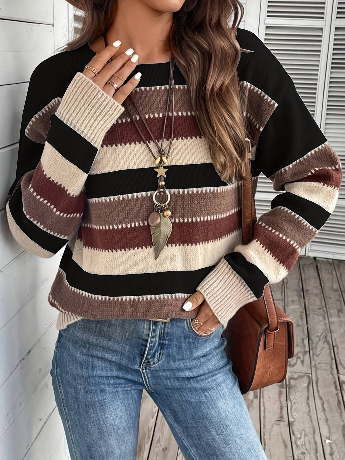 Striped Pullover Women with Relaxed Fit and Long Sleeves - 9 - London-stylehouse.com