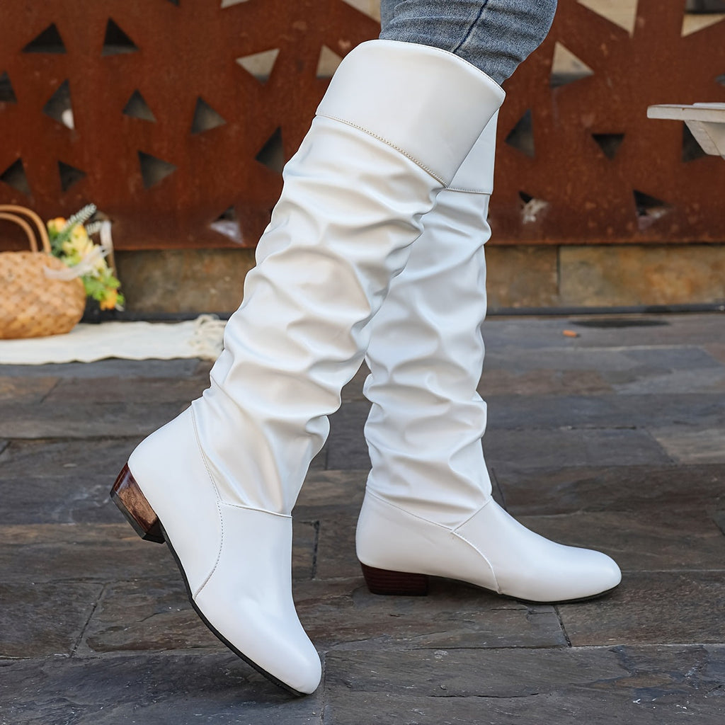 Knee-High Boots Women's Slouchy Design with Chunky Heel - 4 - London-stylehouse.com