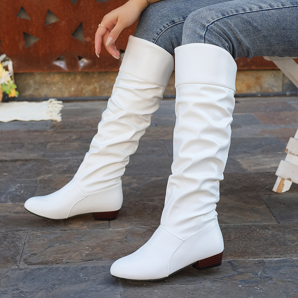 Knee-High Boots Women's Slouchy Design with Chunky Heel - 5 - London-stylehouse.com