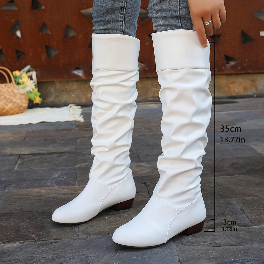 Knee-High Boots Women's Slouchy Design with Chunky Heel - 6 - London-stylehouse.com