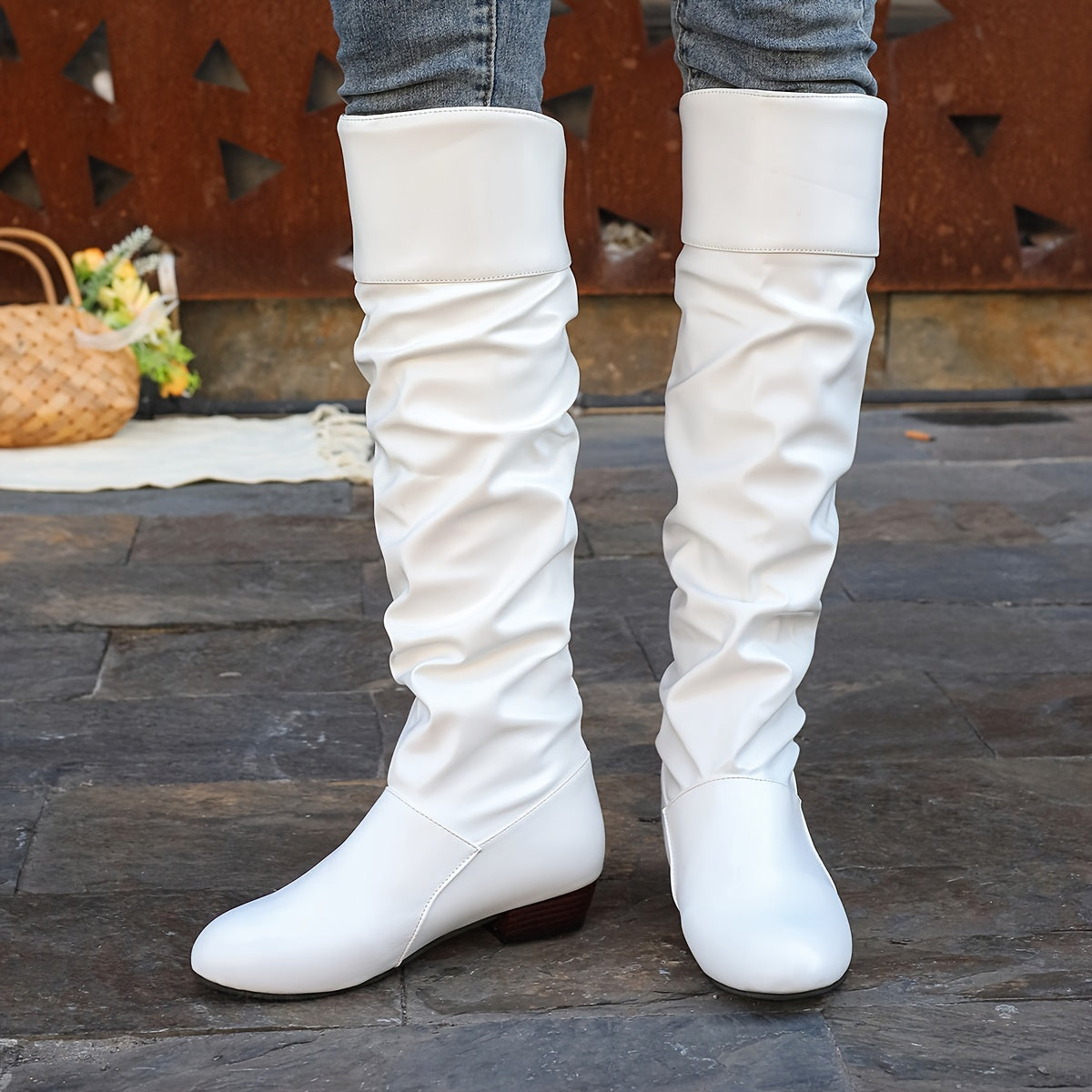 Knee-High Boots Women's Slouchy Design with Chunky Heel - 10 - London-stylehouse.com