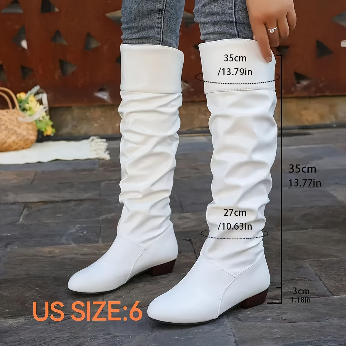 Knee-High Boots Women's Slouchy Design with Chunky Heel - 11 - London-stylehouse.com