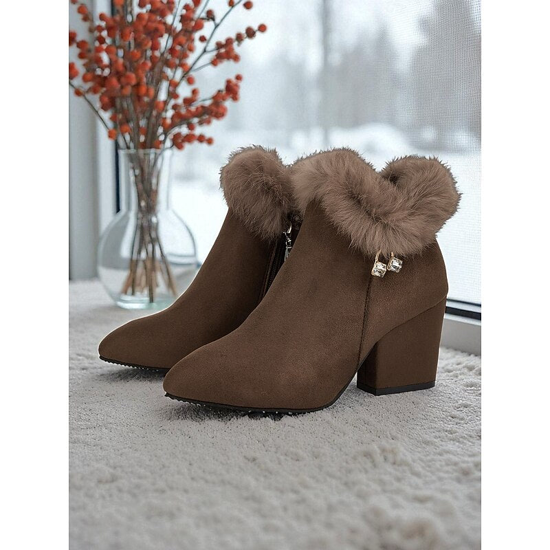Ankle Boots for Women with Block Heel and Faux Fur Trim - 1 - London-stylehouse.com