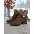 Ankle Boots for Women with Block Heel and Faux Fur Trim - 1 - London-stylehouse.com