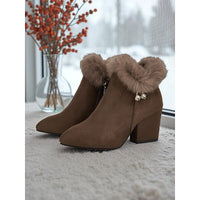 Ankle Boots for Women with Block Heel and Faux Fur Trim - 1 - London-stylehouse.com
