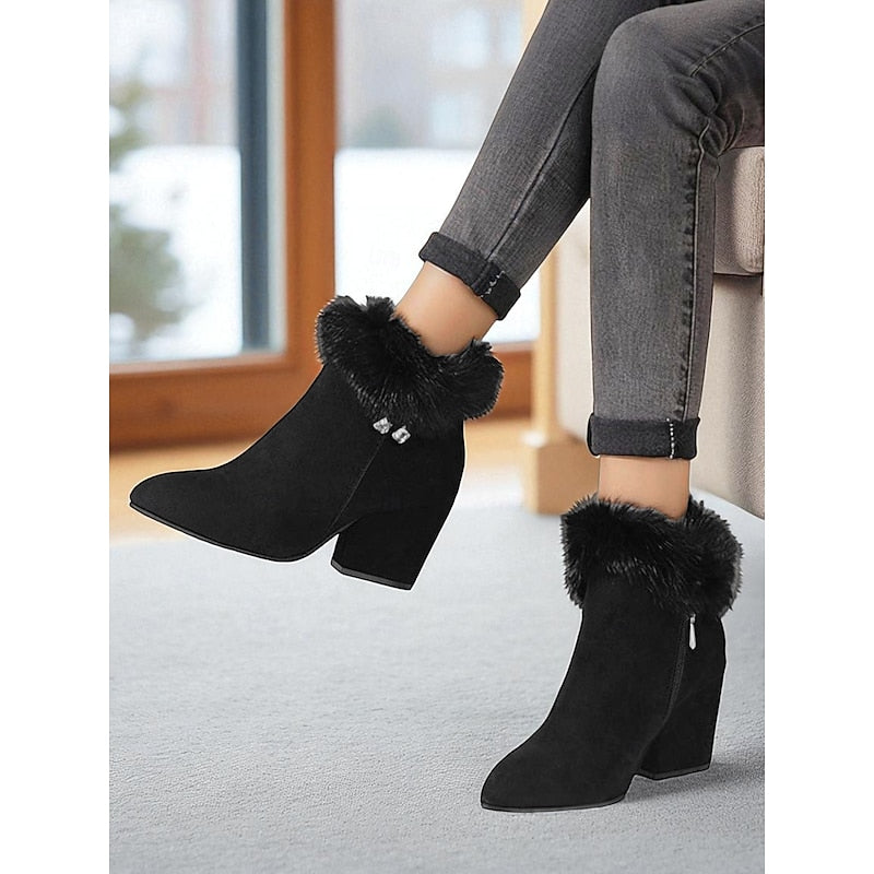 Ankle Boots for Women with Block Heel and Faux Fur Trim - 2 - London-stylehouse.com