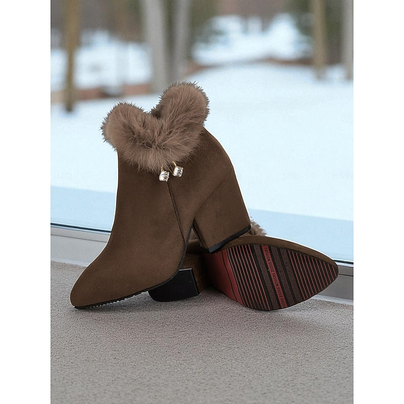 Ankle Boots for Women with Block Heel and Faux Fur Trim - 3 - London-stylehouse.com