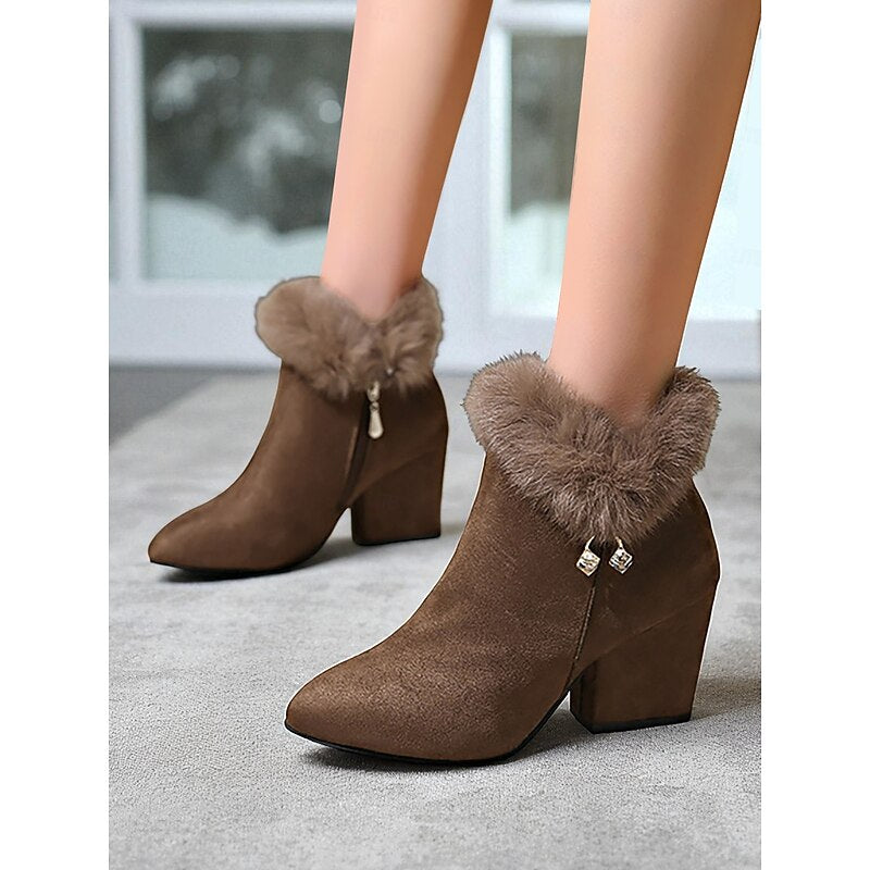 Ankle Boots for Women with Block Heel and Faux Fur Trim - 4 - London-stylehouse.com