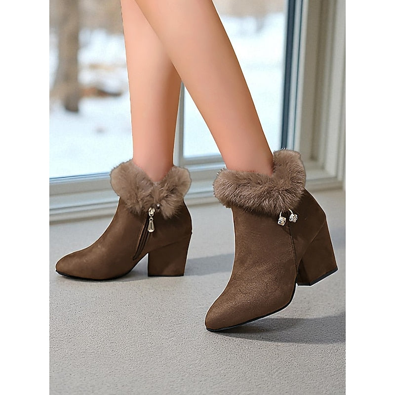 Ankle Boots for Women with Block Heel and Faux Fur Trim - 5 - London-stylehouse.com