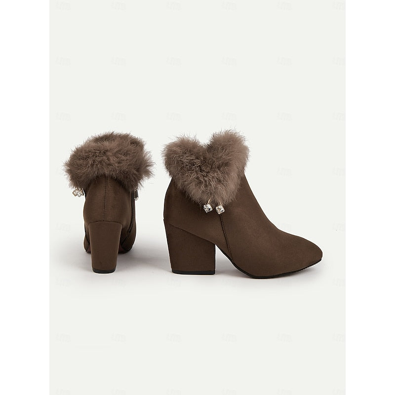 Ankle Boots for Women with Block Heel and Faux Fur Trim - 7 - London-stylehouse.com