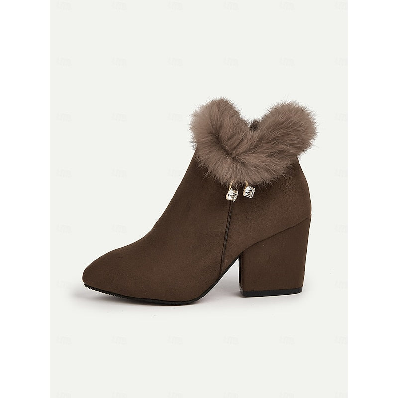 Ankle Boots for Women with Block Heel and Faux Fur Trim - 8 - London-stylehouse.com