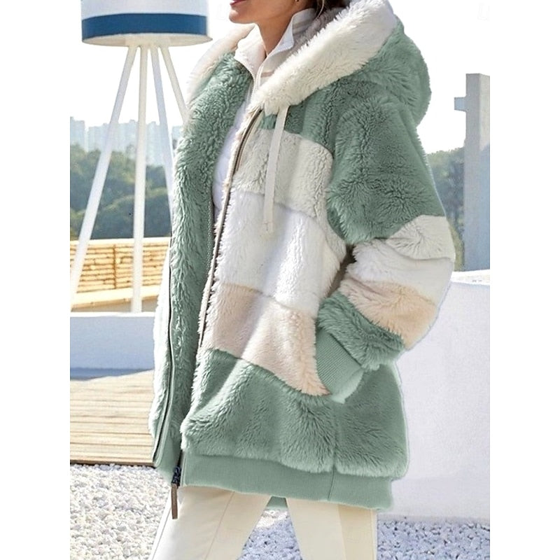 Women's Hooded Jacket with Colour Block Design and Zipper - 1 - London-stylehouse.com