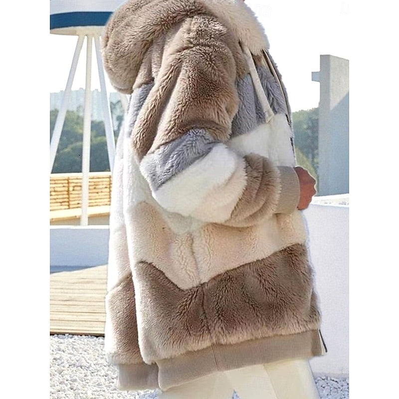 Women's Hooded Jacket with Colour Block Design and Zipper - 4 - London-stylehouse.com