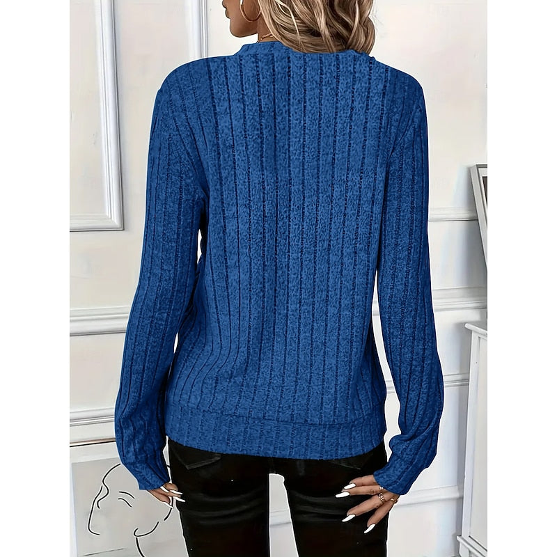 Pullover Women Long Sleeve Zip Neck Ribbed Design - 2 - London-stylehouse.com