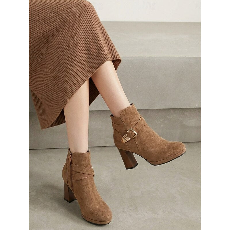 Women's Ankle Boots with Block Heel and Chic Buckle Detail - 1 - London-stylehouse.com
