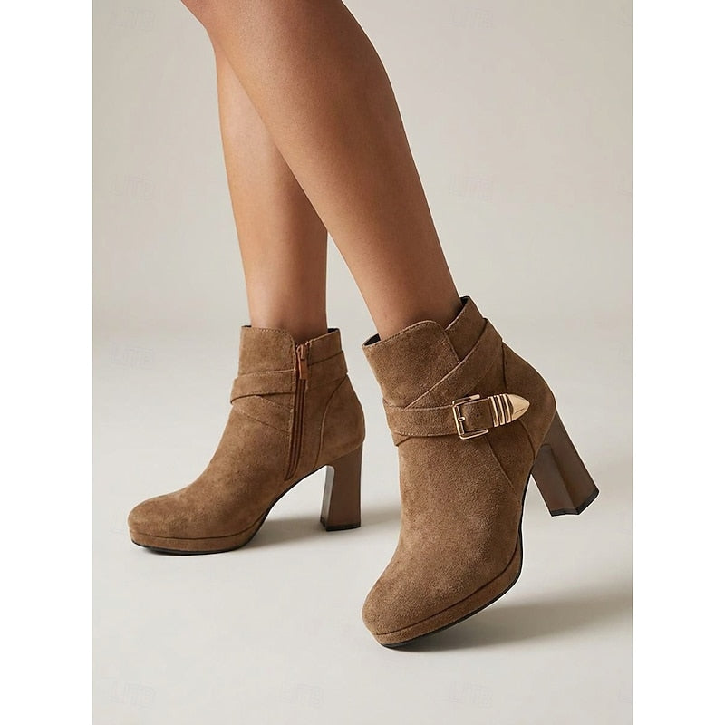 Women's Ankle Boots with Block Heel and Chic Buckle Detail - 5 - London-stylehouse.com