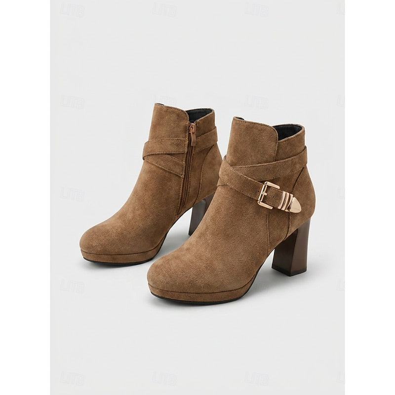 Women's Ankle Boots with Block Heel and Chic Buckle Detail - 10 - London-stylehouse.com