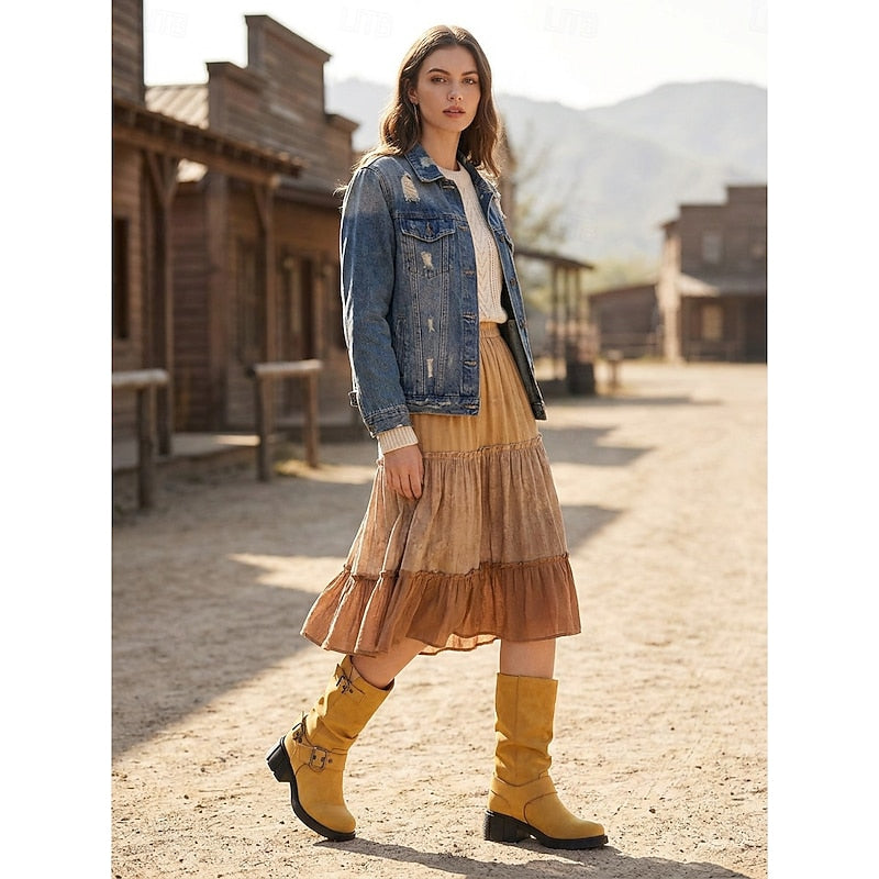 Women's Biker Boots with Buckle Detail and Chunky Heel - 3 - London-stylehouse.com