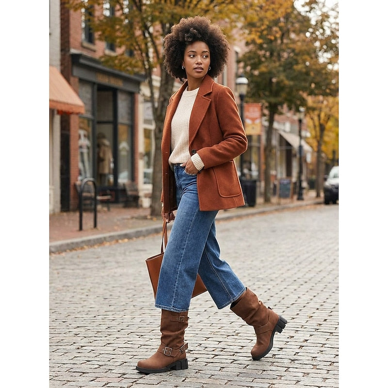 Women's Biker Boots with Buckle Detail and Chunky Heel - 12 - London-stylehouse.com