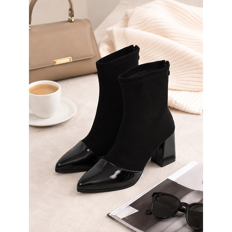 Ankle Boots for Women with Block Heel and Glossy Toe - 3 - London-stylehouse.com