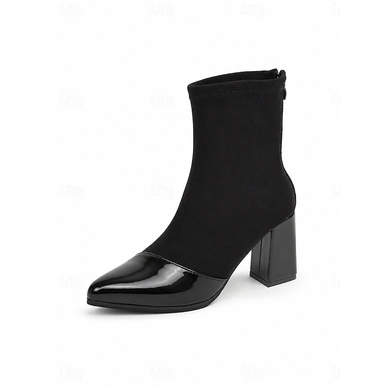 Ankle Boots for Women with Block Heel and Glossy Toe - 5 - London-stylehouse.com