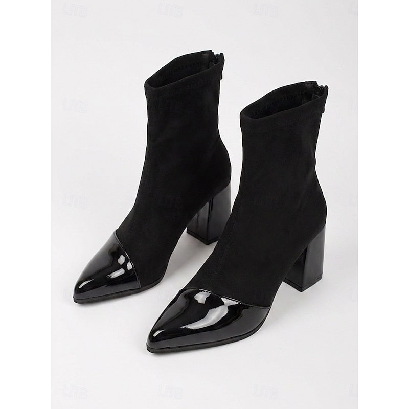 Ankle Boots for Women with Block Heel and Glossy Toe - 6 - London-stylehouse.com