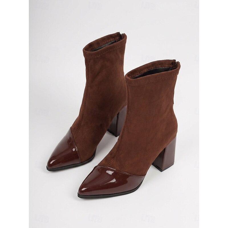 Ankle Boots for Women with Block Heel and Glossy Toe - 7 - London-stylehouse.com