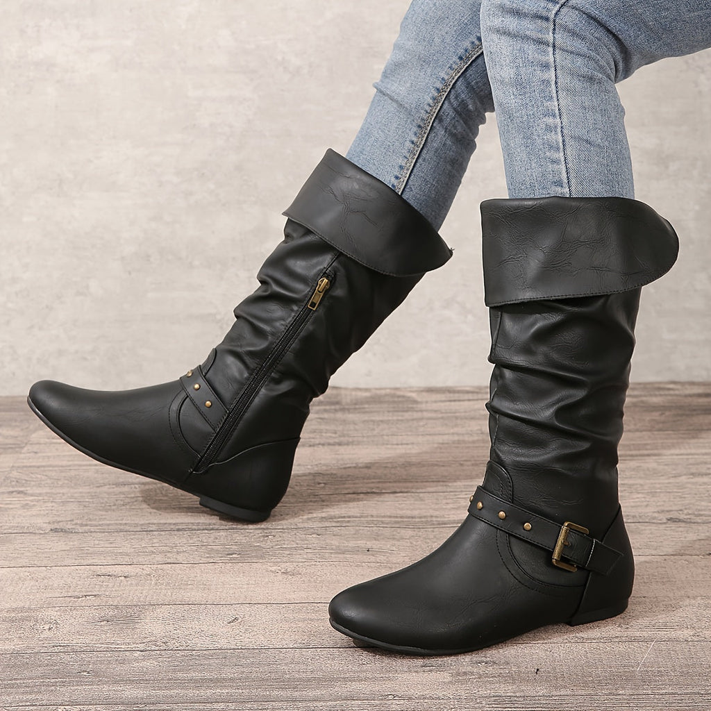 Knee-High Women's Boots with Buckle Detail and Slouchy Design - 12 - London-stylehouse.com