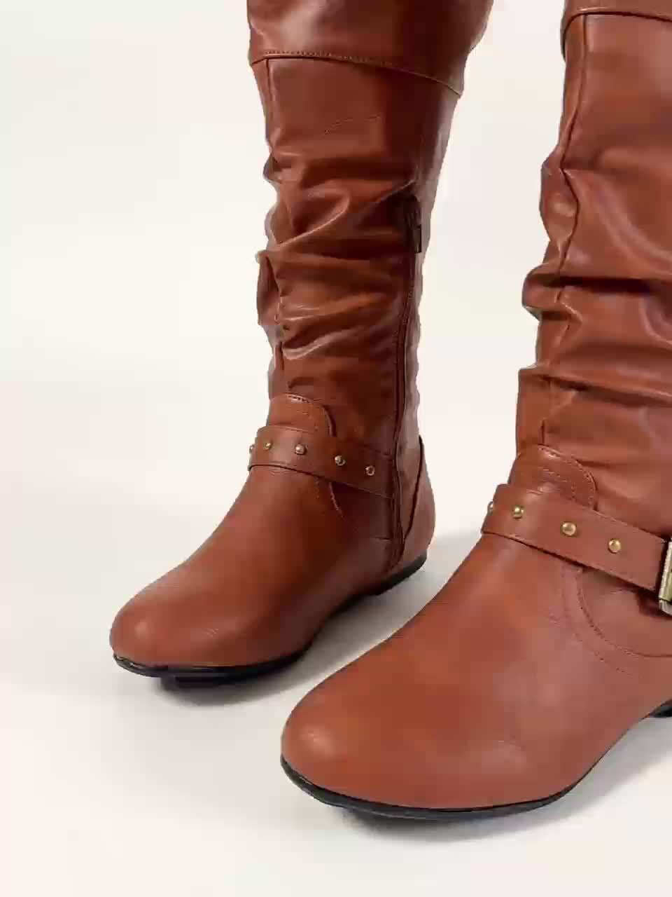 Knee-High Women's Boots with Buckle Detail and Slouchy Design - 13 - London-stylehouse.com