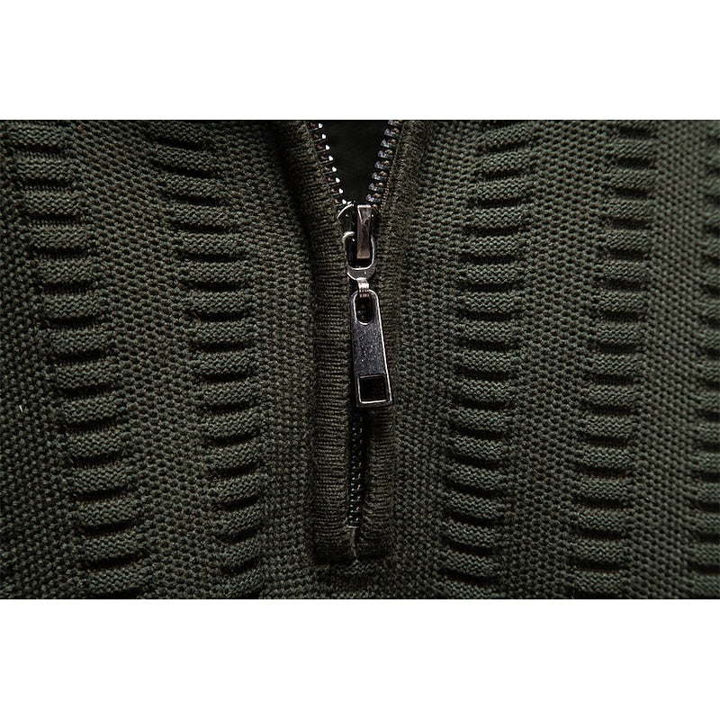 Men's Pullover with High Neck and Zip Closure in Olive Green - 3 - London-stylehouse.com