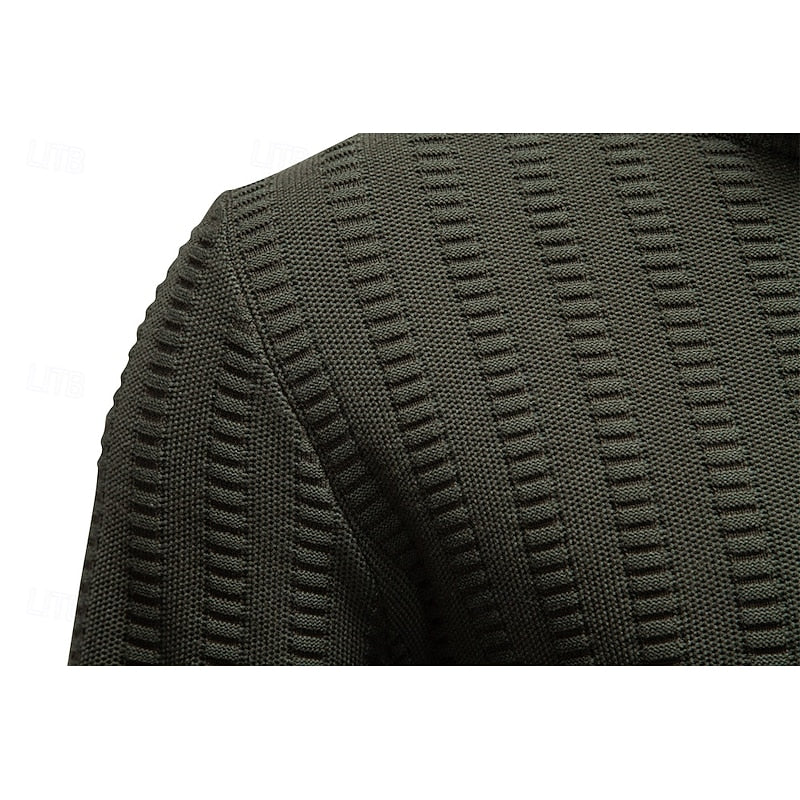 Men's Pullover with High Neck and Zip Closure in Olive Green - 5 - London-stylehouse.com