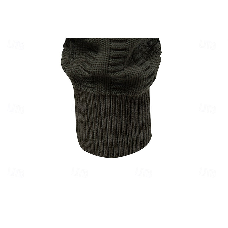 Men's Pullover with High Neck and Zip Closure in Olive Green - 6 - London-stylehouse.com