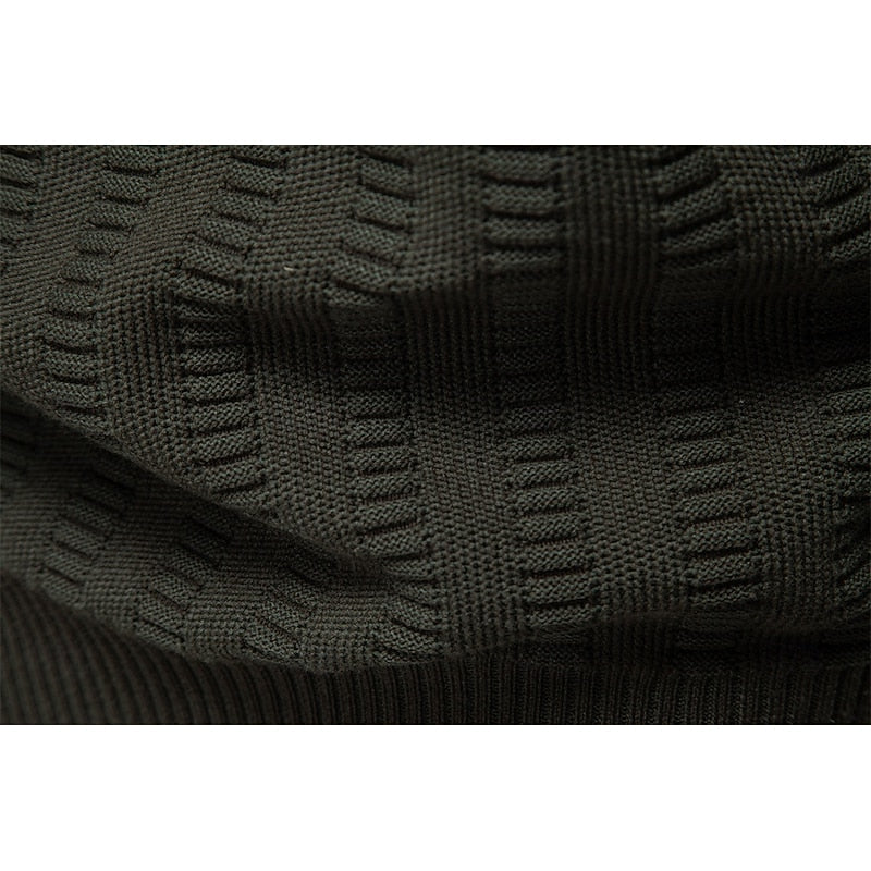 Men's Pullover with High Neck and Zip Closure in Olive Green - 9 - London-stylehouse.com