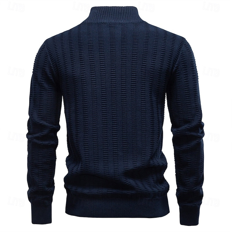 Men's Pullover with High Neck and Zip Closure in Olive Green - 11 - London-stylehouse.com